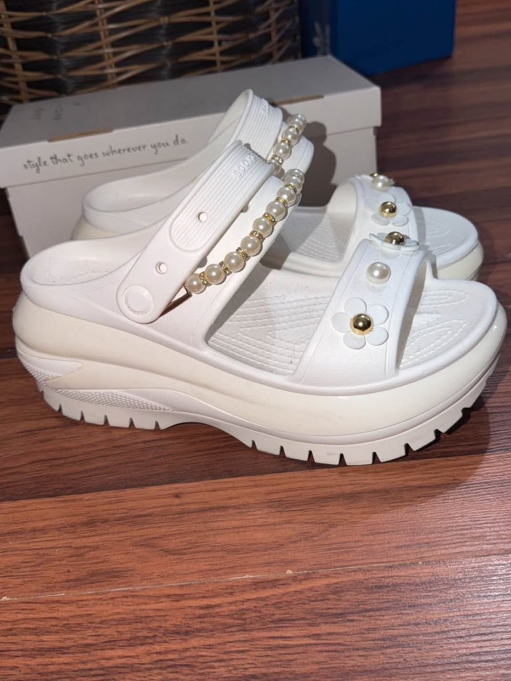 White Mega Crush Crocs with jibbits- Women
